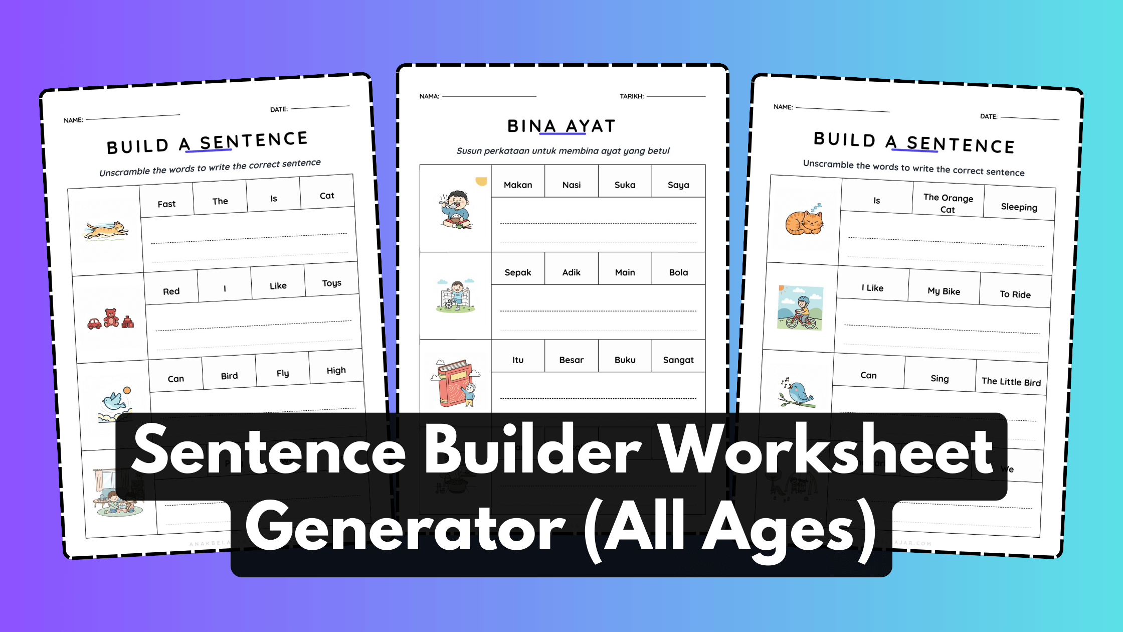 Sentence Builder Worksheet Generator (All Ages)