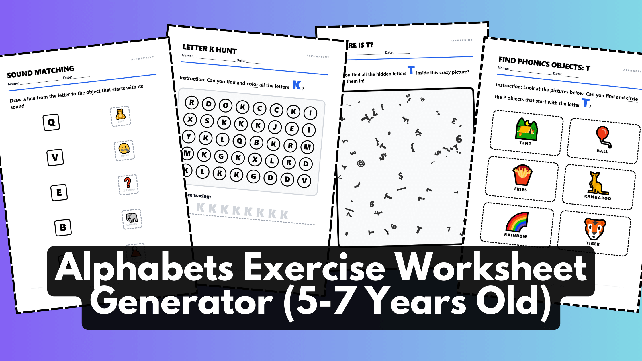 Alphabets Exercise Worksheet Generator (5-7 Years Old)