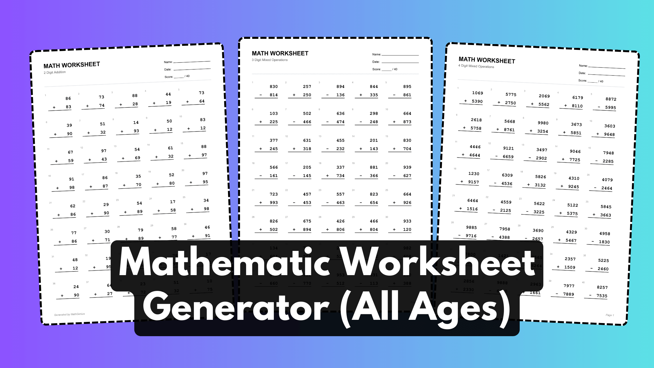 [Update] Mathematic Worksheet Generator (Addition, Substraction, Multiply & Division)