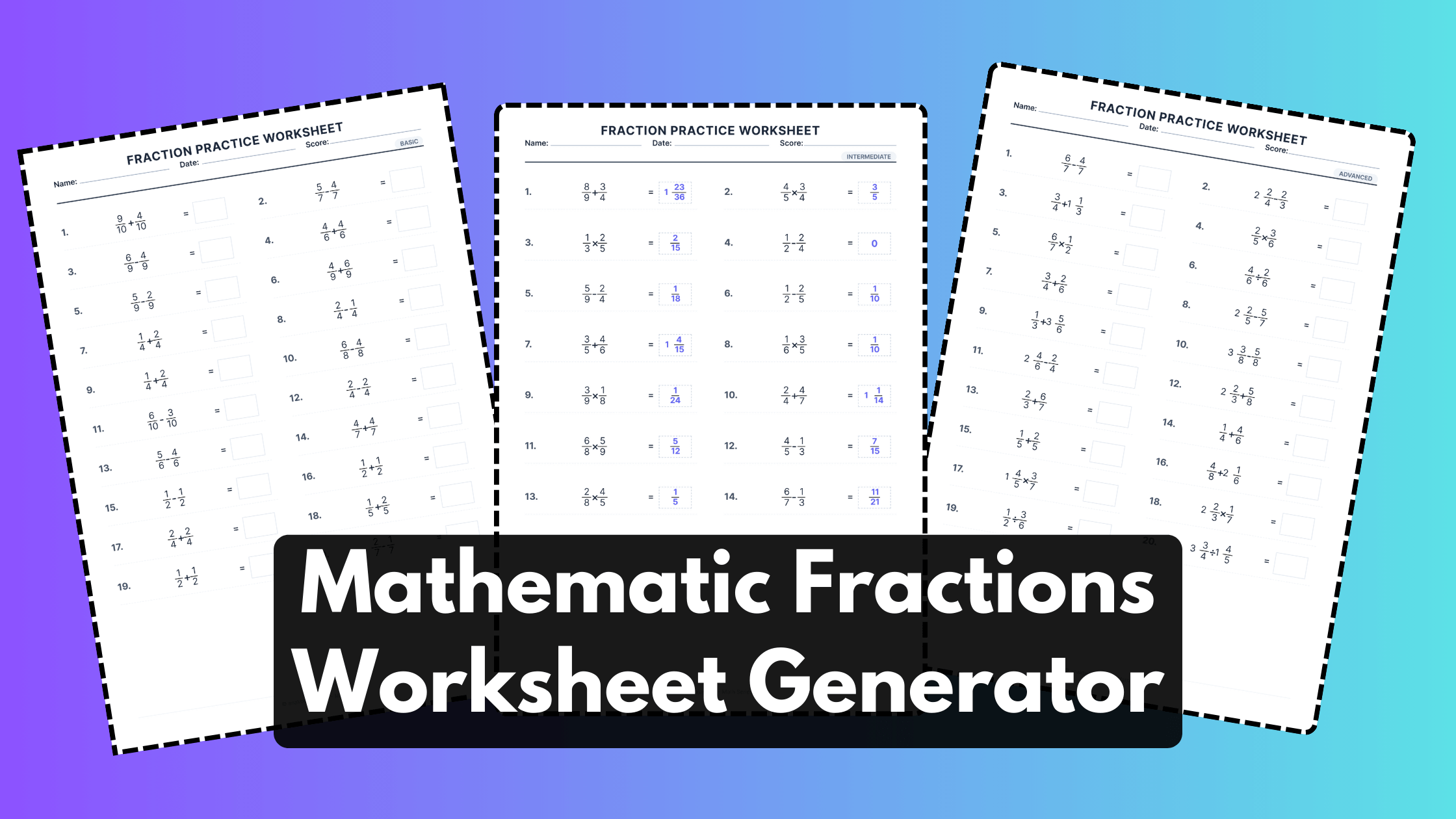 Mathematics Fraction Worksheet Generator
