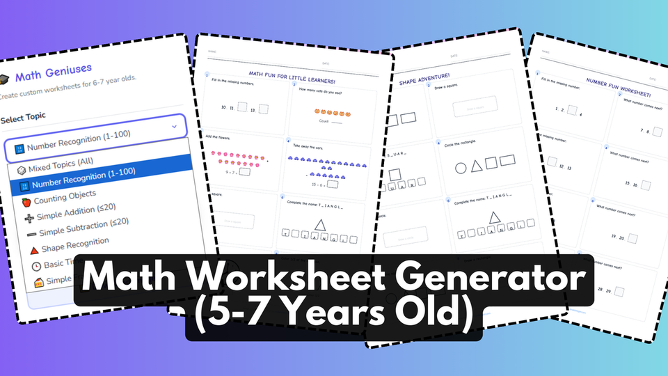 Math Worksheet Generator For 5-7 Years Old